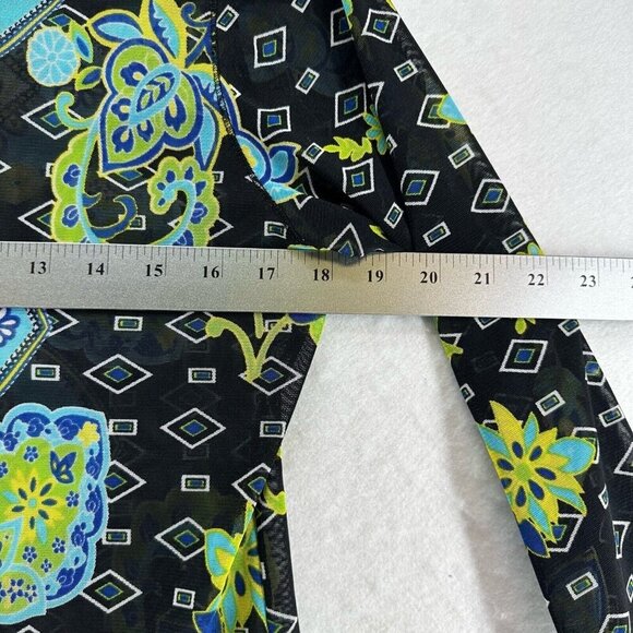 Vine Street Top Womens Sz M Floral Paisley Sheer Mesh 3/4 Sleeve Black Green - Picture 9 of 11